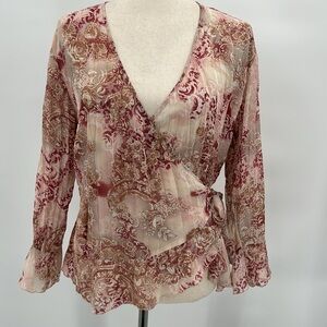 Studio 1940 Womens Y2K Sheer Wrap Top Size Medium Forest‎ Fairy Whimsical Boho